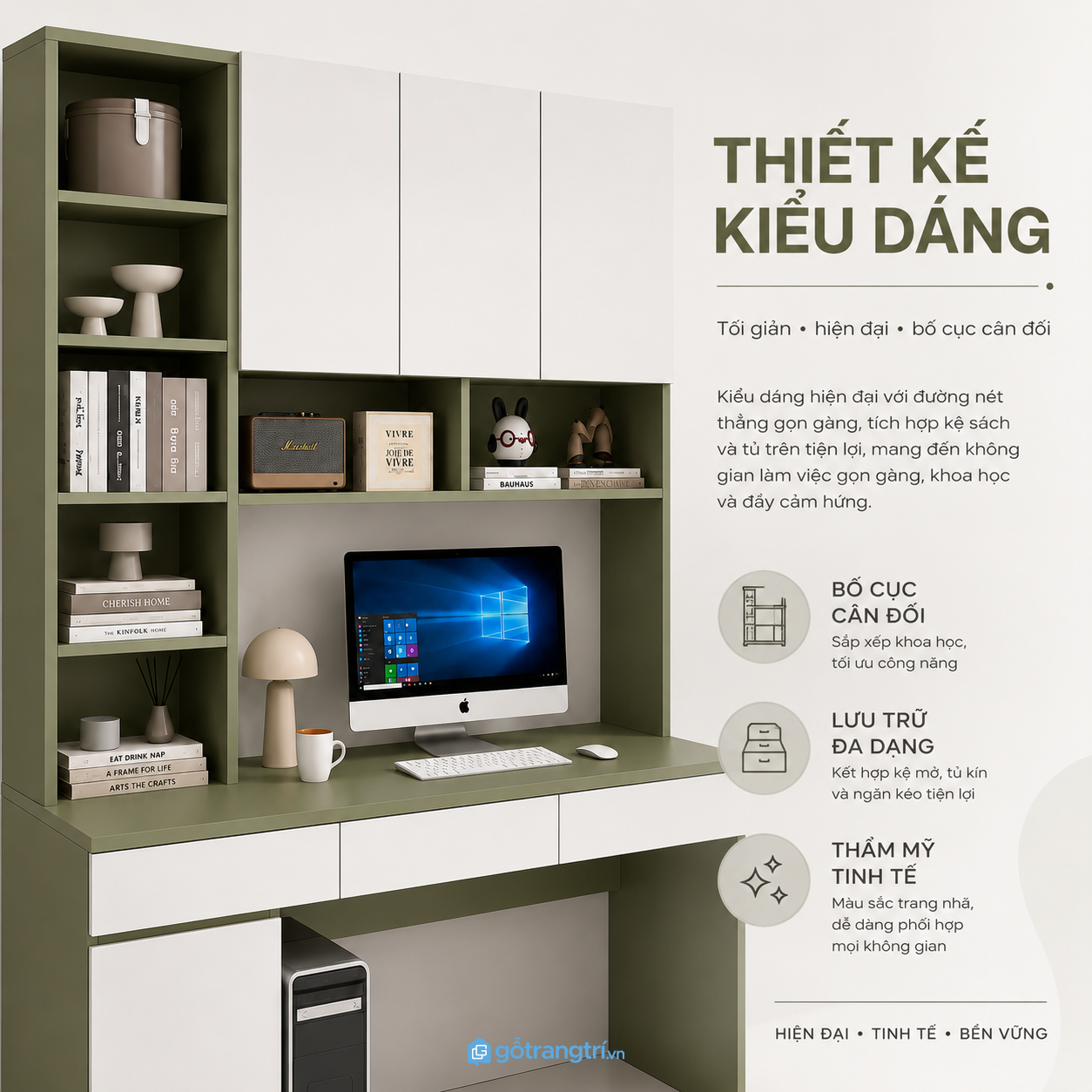 Thiết kế hiện đại với gam màu xanh olive nổi bật