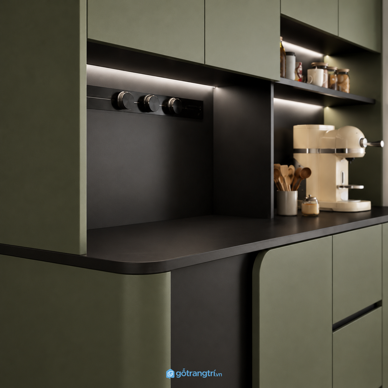 Thiết kế hiện đại với gam màu xanh olive sang trọng