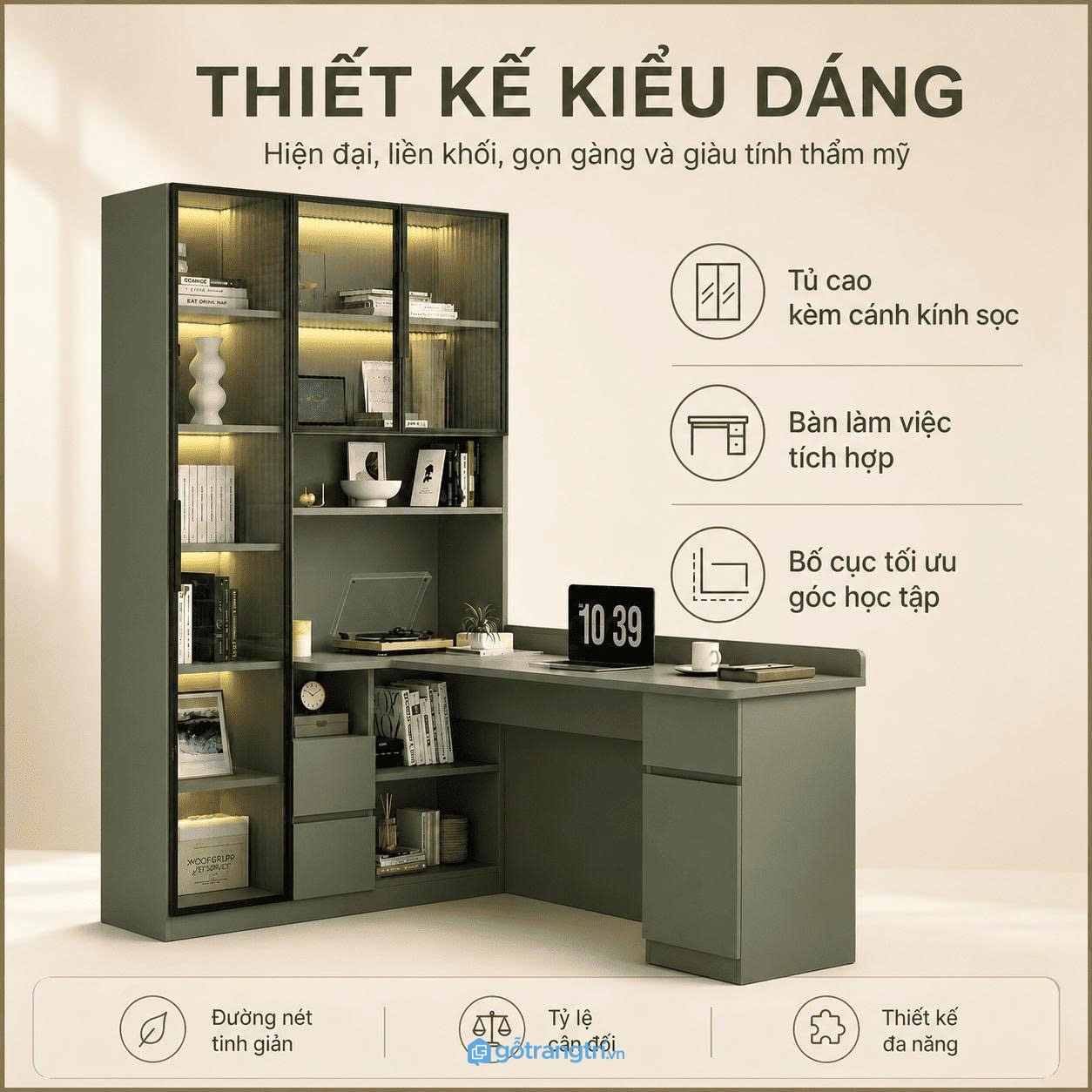 Thiết kế hiện đại với tủ kính khung nhôm sang trọng