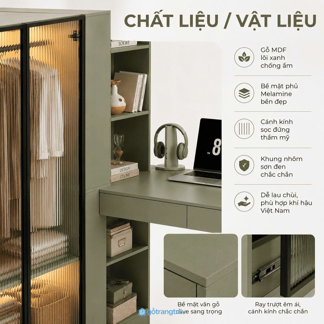 Tích hợp bàn làm việc và lưu trữ tiện lợi