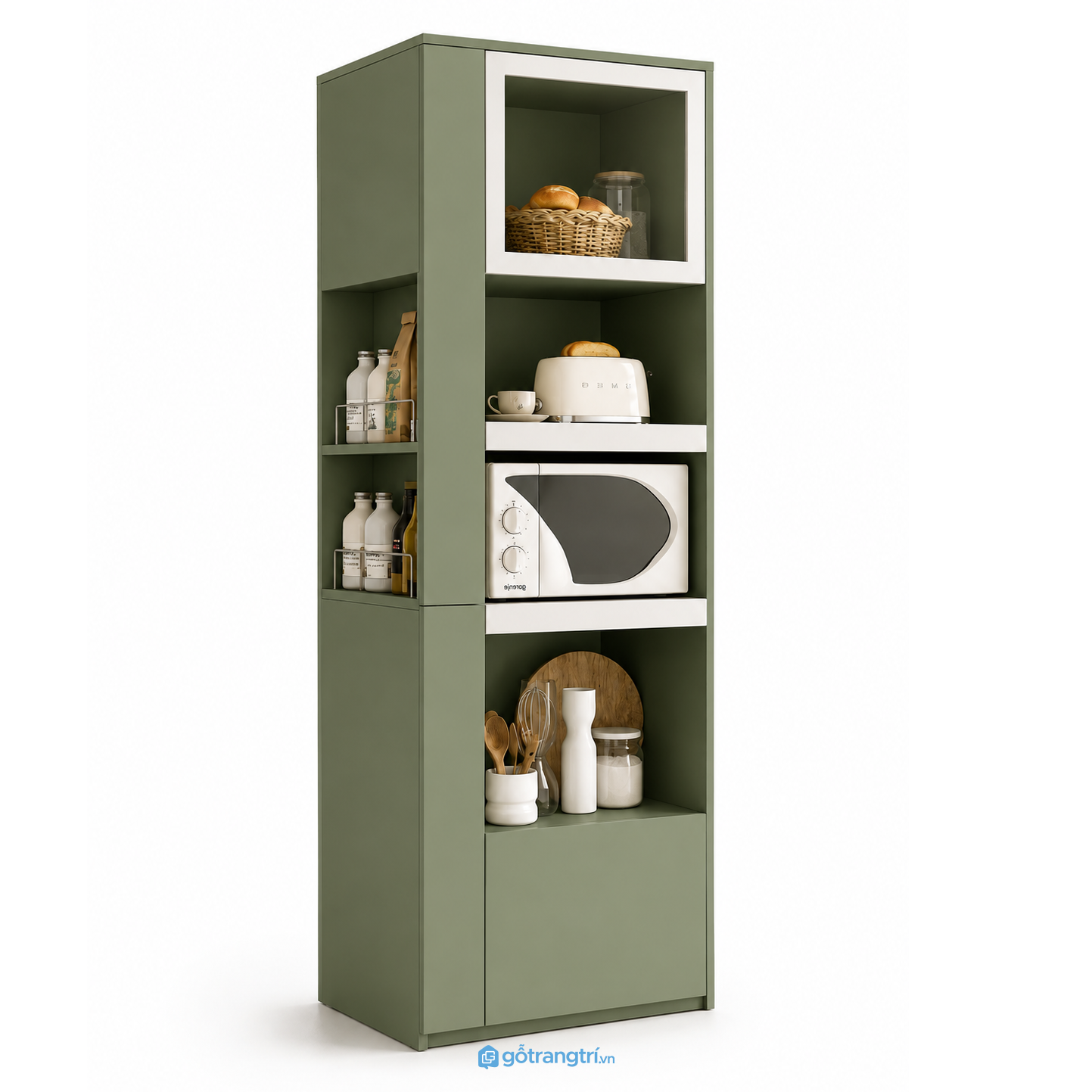 Tủ bếp đứng màu xanh rêu 60cm hiện đại GHS-5013