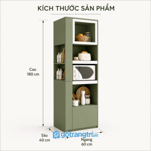Tủ bếp đứng màu xanh rêu 60cm nhiều ngăn tiện dụng