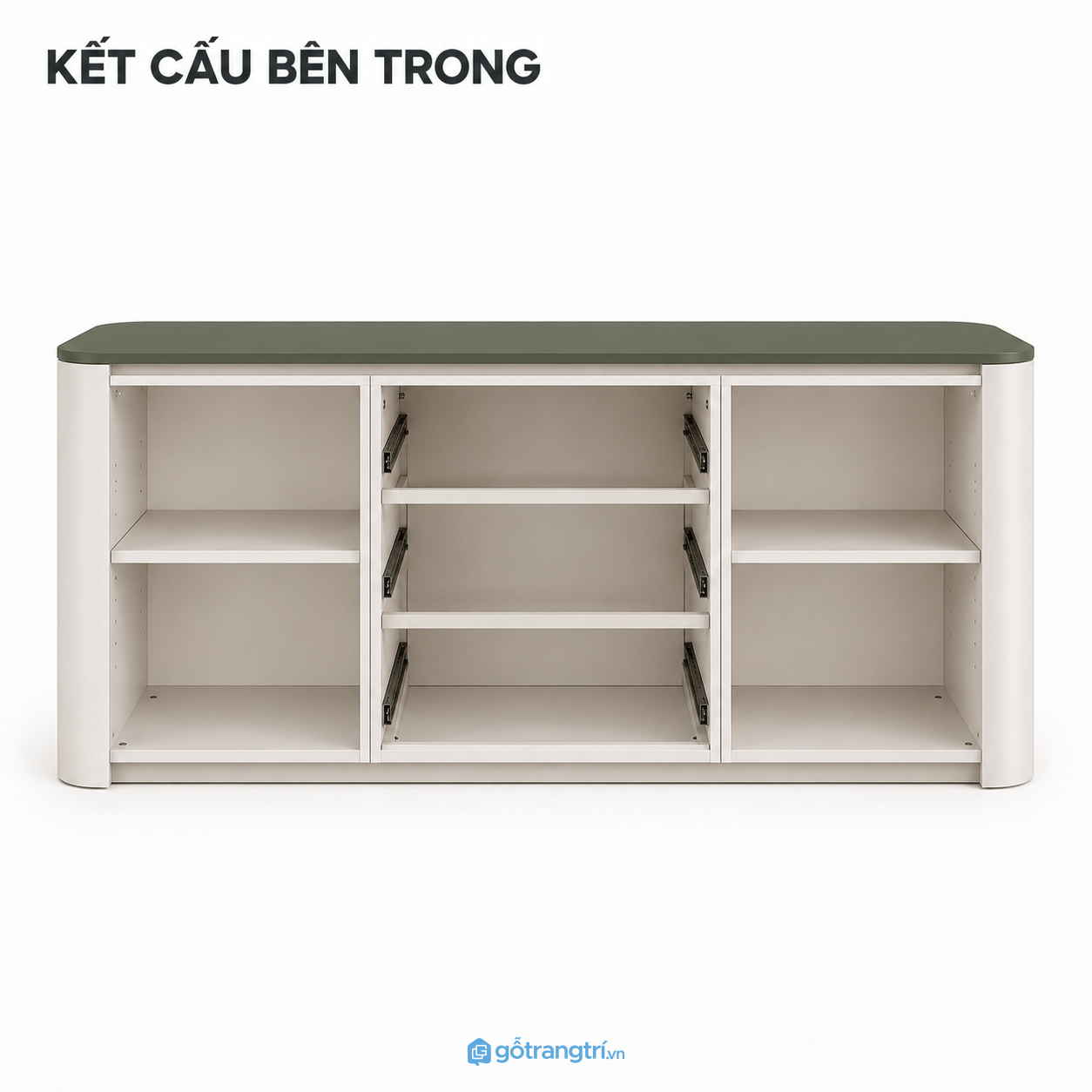 Tủ buffet bo góc màu xanh olive hiện đại GHS-5046 - hình ảnh thực tế 1