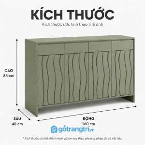 Tủ buffet cánh sóng màu xanh olive hiện đại tạo điểm nhấn sang trọng cho không gian sống