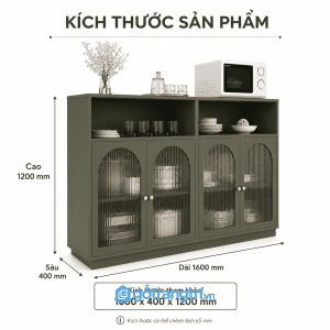 Tủ buffet cửa kính sọc vòm 160cm cho phòng ăn và phòng khách hiện đại