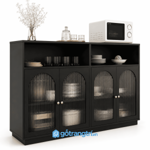 Tủ buffet cửa kính sọc vòm 160cm hiện đại GHS-5059 - 1600x400x1200mm - Màu đen