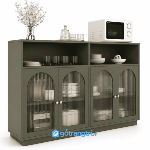 Tủ buffet cửa kính sọc vòm 160cm hiện đại GHS-5059 - 1600x400x1200mm - Xanh olive