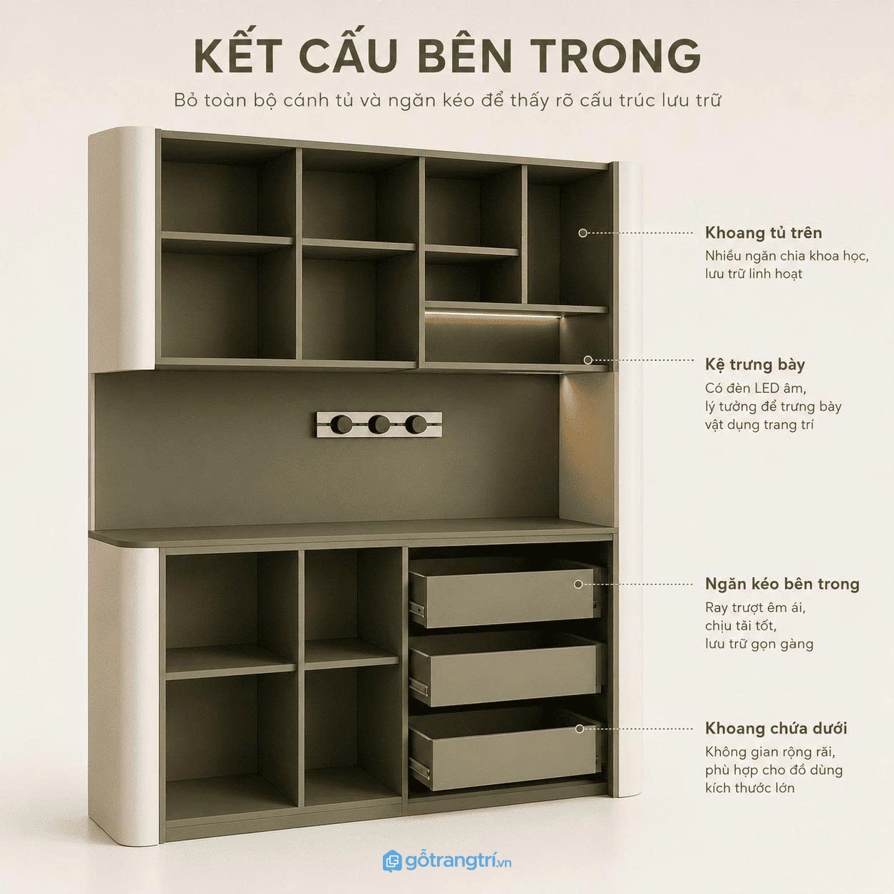 Tủ buffet hiện đại kết hợp tủ treo đa năng GHS-5062 - hình ảnh thực tế 1
