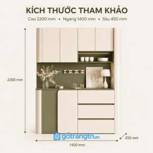 Tủ buffet hiện đại kết hợp tủ treo giúp tối ưu lưu trữ cho phòng ăn và bếp