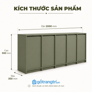 Tủ buffet màu xanh olive cánh phẳng hiện đại cho không gian sống gọn gàng