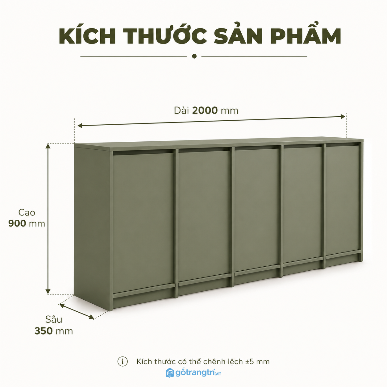 Tủ buffet màu xanh olive cánh phẳng hiện đại cho không gian sống gọn gàng