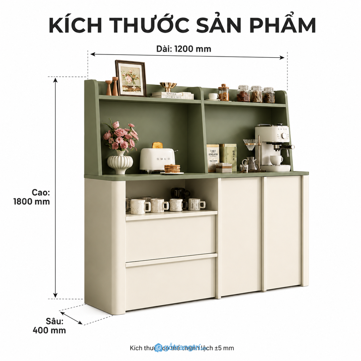 Tủ Buffet Màu Xanh Olive Phong Cách Hiện Đại GHS-5014 - 1200x400x1800mm - Xanh olive - GHS-5014