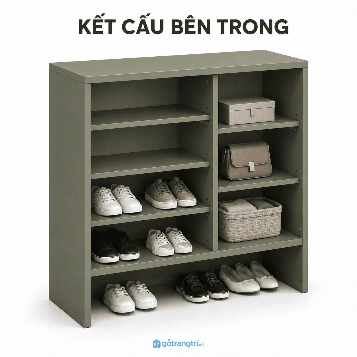 Tủ Giày Cánh Lùa Màu Olive Rêu Hiện Đại GHS-5057 - hình ảnh thực tế 1