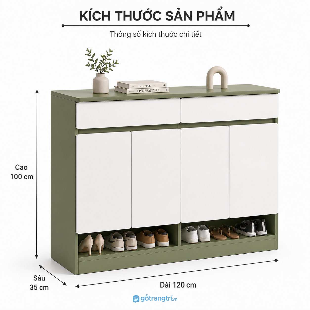 Tủ giày dép hiện đại nhiều ngăn, gọn đẹp cho phòng khách
