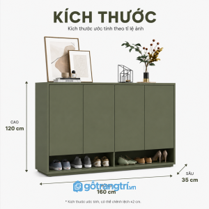 Tủ giày màu xanh olive cánh phẳng hiện đại cho không gian sống gọn gàng