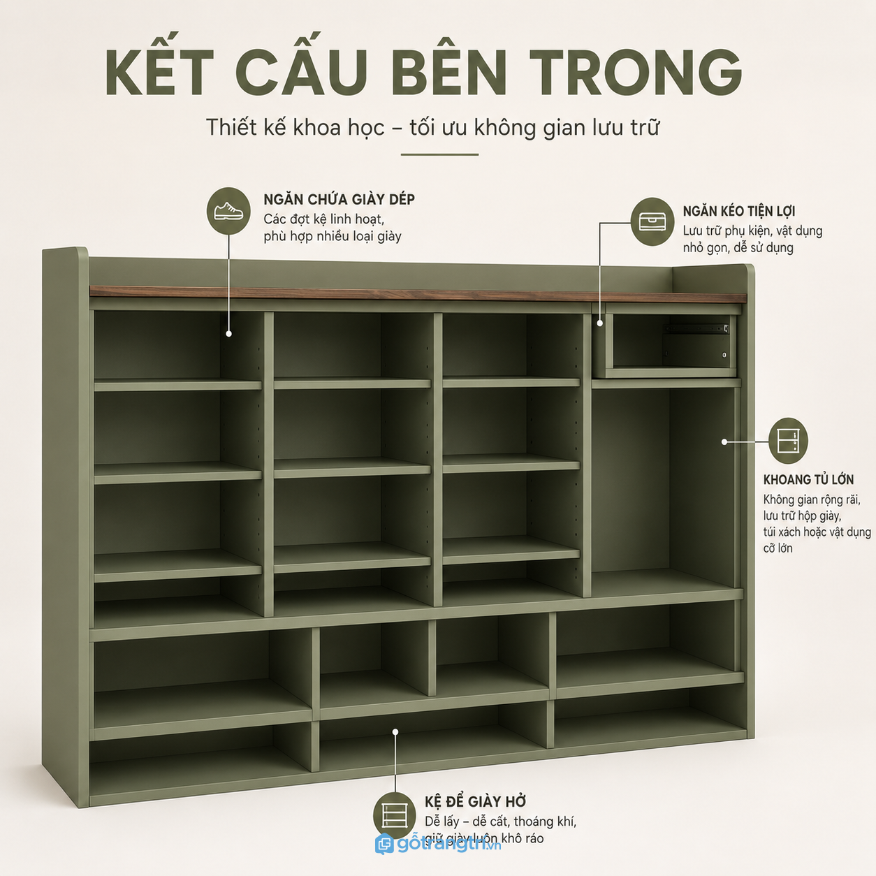 Tủ giày màu xanh olive cánh phẳng hiện đại GHS-5042 - hình ảnh thực tế 1