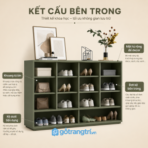 Tủ Giày Màu Xanh Olive Cánh Phẳng Hiện Đại GHS-5047 - hình ảnh thực tế 1