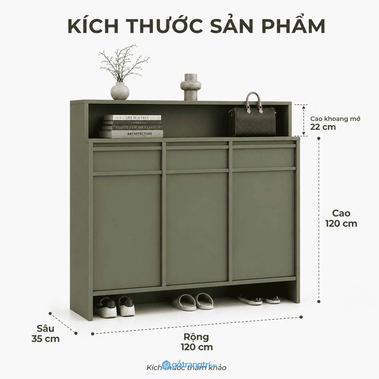 Tủ giày màu xanh olive có kệ trang trí giúp tối ưu không gian lưu trữ và tăng tính thẩm mỹ cho lối vào Tủ giày màu xanh olive có kệ trang trí giúp tối ưu không gian lưu trữ và tăng tính thẩm mỹ cho lối vào