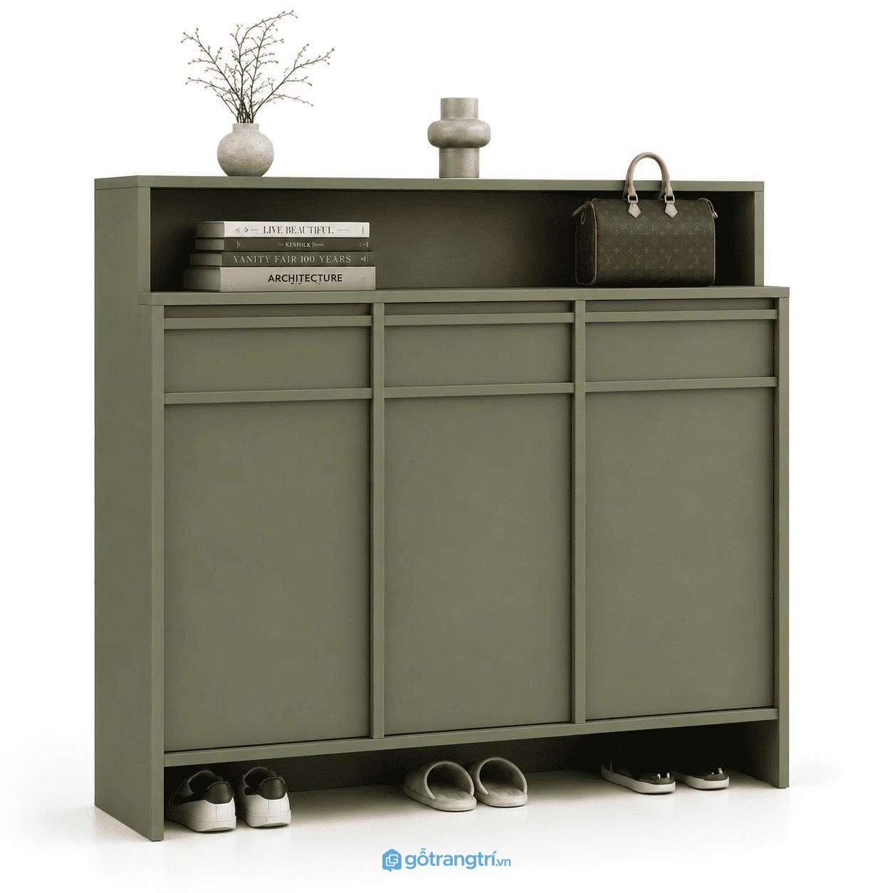 Tủ Giày Màu Xanh Olive Có Kệ Trang Trí Hiện Đại GHS-5055 - 1200x350x1440mm - Xanh olive - GHS-5055 Tủ Giày Màu Xanh Olive Có Kệ Trang Trí Hiện Đại GHS-5055 - 1200x350x1440mm - Xanh olive - GHS-5055