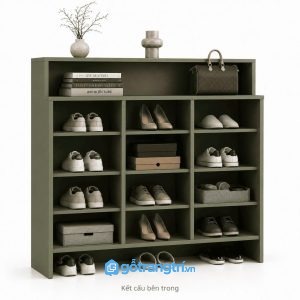 Tủ Giày Màu Xanh Olive Có Kệ Trang Trí Hiện Đại GHS-5055 - hình ảnh thực tế 1