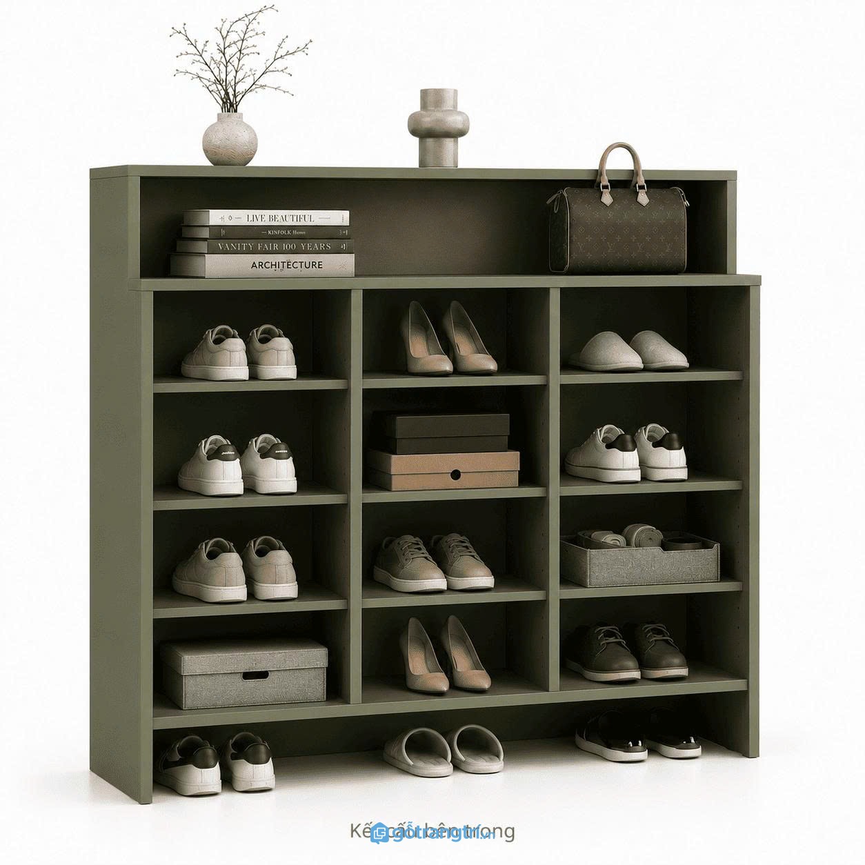Tủ Giày Màu Xanh Olive Có Kệ Trang Trí Hiện Đại GHS-5055 - hình ảnh thực tế 1 Tủ Giày Màu Xanh Olive Có Kệ Trang Trí Hiện Đại GHS-5055 - hình ảnh thực tế 1