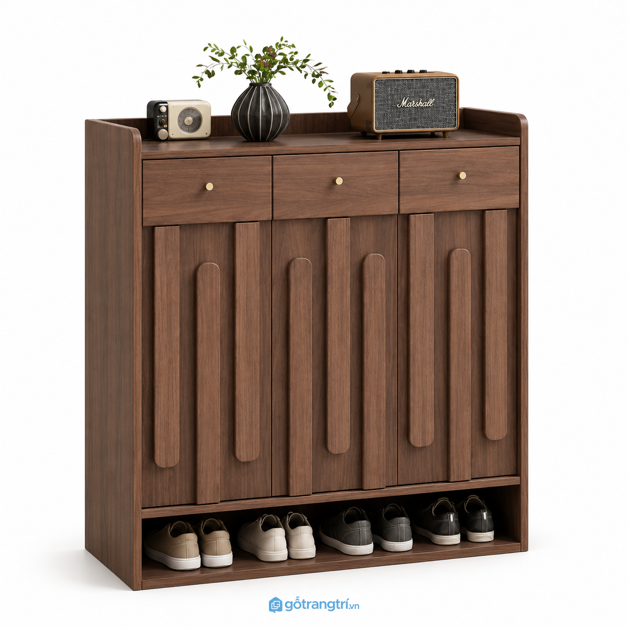Tủ Giày Màu Xanh Olive Hiện Đại 3 Cánh GHS-5051 - 100x35x120cm - Vân gỗ nhiều màu tùy chọn - Chat Zalo - GHS-5051b