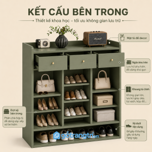 Tủ Giày Màu Xanh Olive Hiện Đại 3 Cánh GHS-5051 - hình ảnh thực tế 1