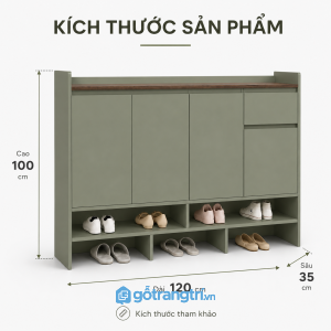Tủ giày màu xanh olive hiện đại giúp không gian gọn gàng và thẩm mỹ hơn