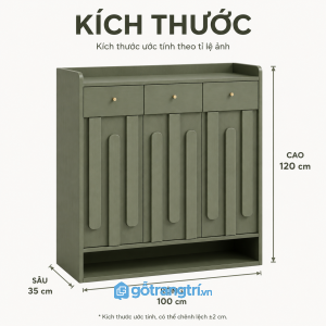 Tủ giày màu xanh olive hiện đại với ngăn kéo tiện lợi và thiết kế sang trọng