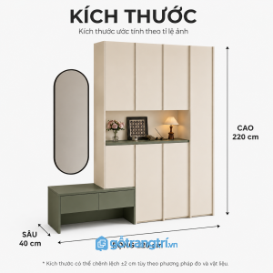 Tủ giày màu xanh olive kịch trần kết hợp ghế ngồi và gương soi tiện lợi
