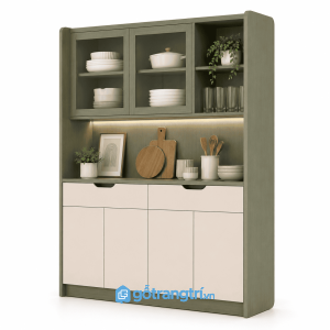 Tủ kệ bếp đa năng có tủ kính hiện đại 140cm GHS-5065
