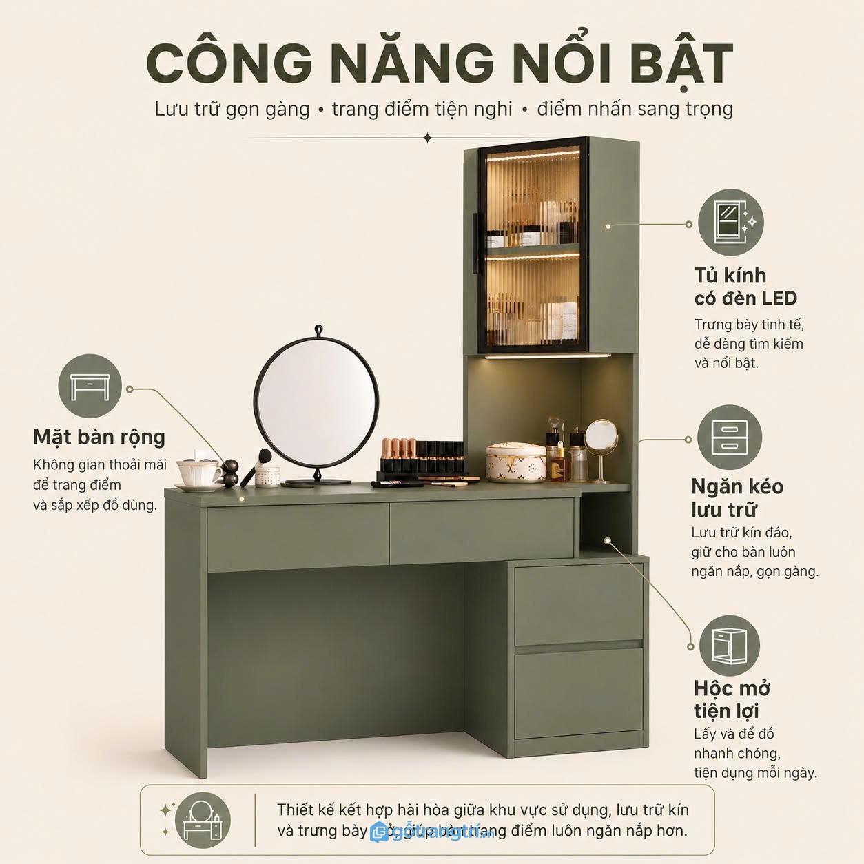Tủ kính tích hợp đèn LED tạo điểm nhấn nổi bật Tủ kính tích hợp đèn LED tạo điểm nhấn nổi bật