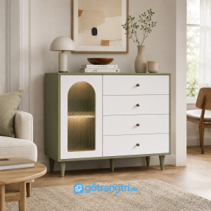 Tủ Lưu Trữ Cánh Kính Sọc Màu Xanh Olive GHS-5022 - hình ảnh thực tế 1