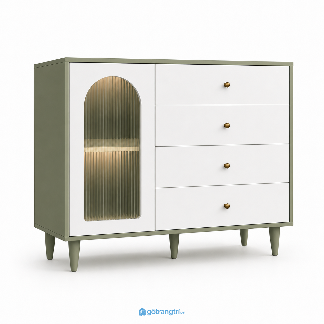 Tủ Lưu Trữ Cánh Kính Sọc Màu Xanh Olive Hiện Đại GHS-5032 Tủ Lưu Trữ Cánh Kính Sọc Màu Xanh Olive Hiện Đại GHS-5032