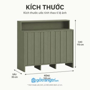 Tủ lưu trữ cánh nan dọc màu xanh olive hiện đại kết hợp kệ trưng bày tiện dụng