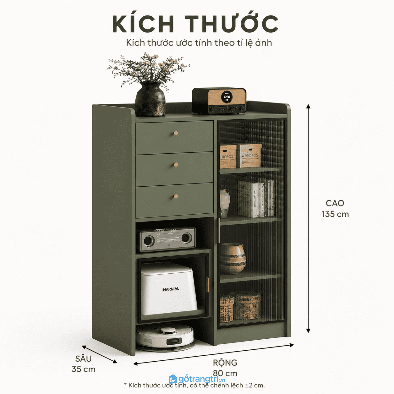 Tủ lưu trữ cửa kính sọc 80cm đa năng cho nhiều không gian