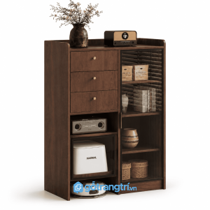 Tủ lưu Tủ lưu trữ cửa kính sọc 80cm đa năng cho nhiều không giantrữ cửa kính sọc 80cm hiện đại GHS-5060 - 800x350x1350mm - Vân gỗ nhiều màu tùy chọn - Chat Zalo