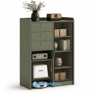 Tủ lưu Tủ lưu trữ cửa kính sọc 80cm đa năng cho nhiều không giantrữ cửa kính sọc 80cm hiện đại GHS-5060 - 800x350x1350mm - Xanh olive