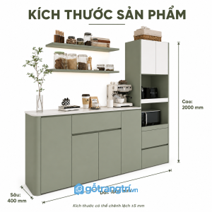 Tủ Pantry Màu Xanh Olive Hiện Đại Kết Hợp Quầy Cà Phê GHS-5027 - 180x40x200cm - Xanh olive - GHS-5027