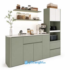 Tủ Pantry Màu Xanh Olive Hiện Đại Kết Hợp Quầy Cà Phê GHS-5027
