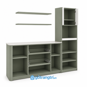 Tủ Pantry Màu Xanh Olive Hiện Đại Kết Hợp Quầy Cà Phê GHS-5027 - hình ảnh thực tế 1