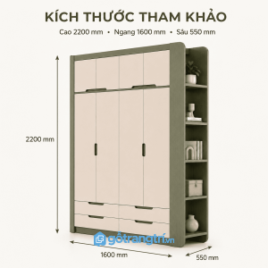 Tủ quần áo 4 cánh có kệ trang trí giúp tối ưu lưu trữ và tăng tính thẩm mỹ