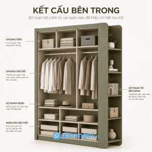 Tủ quần áo 4 cánh có kệ trang trí hiện đại 160cm GHS-5066 - hình ảnh thực tế 1