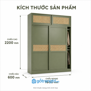 Tủ Quần Áo Cánh Lùa Mây Đan Màu Xanh Olive GHS-5029 - 160x60x220cm - Xanh olive - GHS-5029