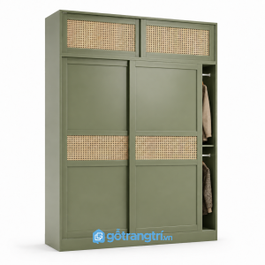 Tủ Quần Áo Cánh Lùa Mây Đan Màu Xanh Olive GHS-5029