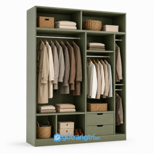 Tủ Quần Áo Cánh Lùa Mây Đan Màu Xanh Olive GHS-5029 - hình ảnh thực tế 1