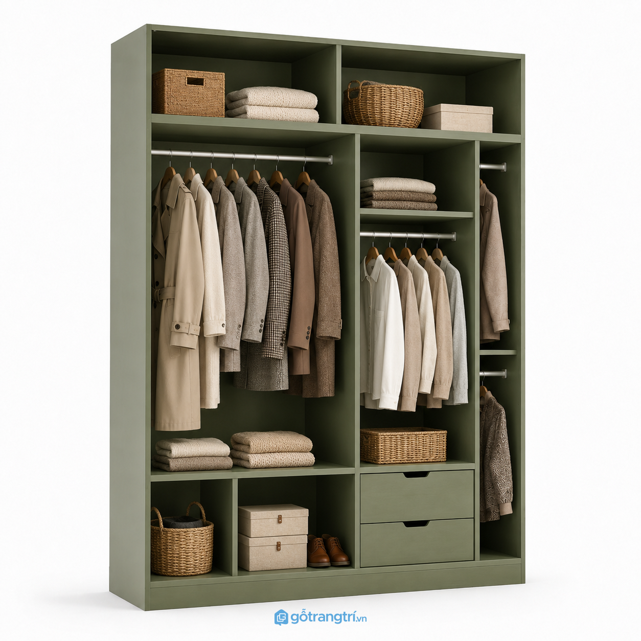 Tủ Quần Áo Cánh Lùa Mây Đan Màu Xanh Olive GHS-5029 - hình ảnh thực tế 1