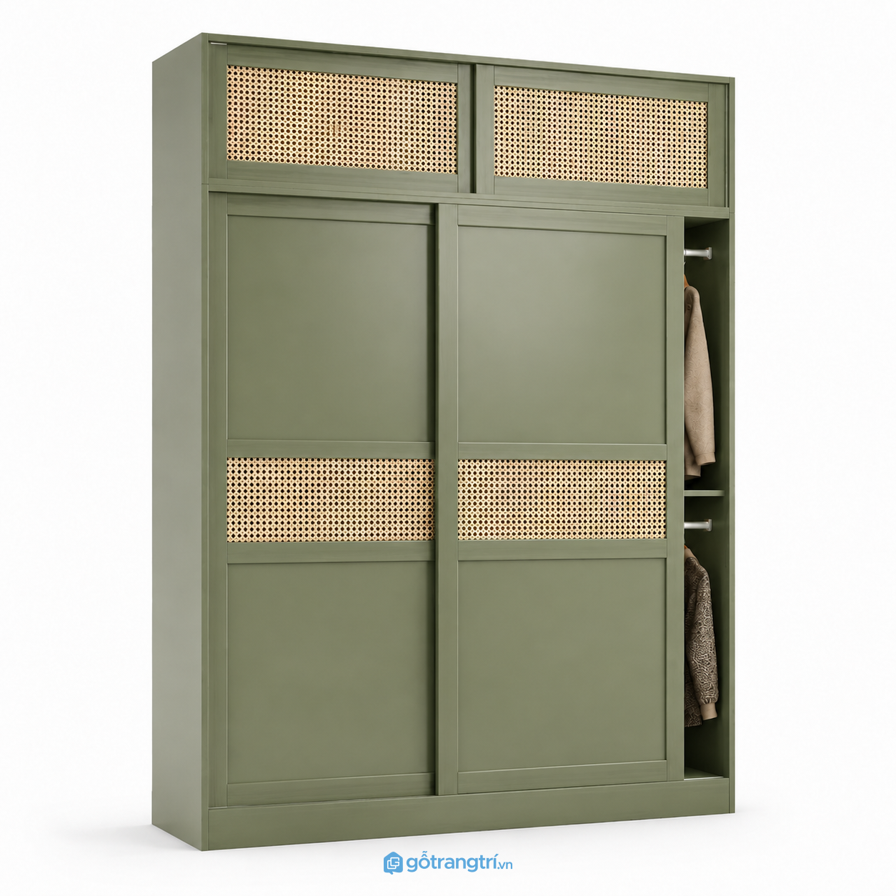 Tủ Quần Áo Cánh Lùa Mây Đan Màu Xanh Olive GHS-5029