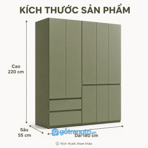 Tủ Quần Áo Cánh Phẳng Màu Xanh Rêu Hiện Đại GHS-5017 - 1800x550x2200mm - Xanh olive - GHS-5017