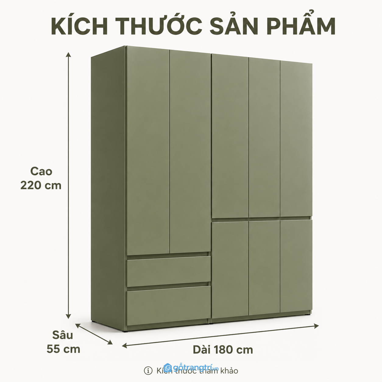 Tủ Quần Áo Cánh Phẳng Màu Xanh Rêu Hiện Đại GHS-5017 - 1800x550x2200mm - Xanh olive - GHS-5017 Tủ Quần Áo Cánh Phẳng Màu Xanh Rêu Hiện Đại GHS-5017 - 1800x550x2200mm - Xanh olive - GHS-5017